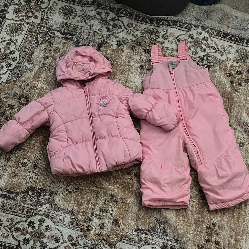 Pink winter coat with matching snowsuit